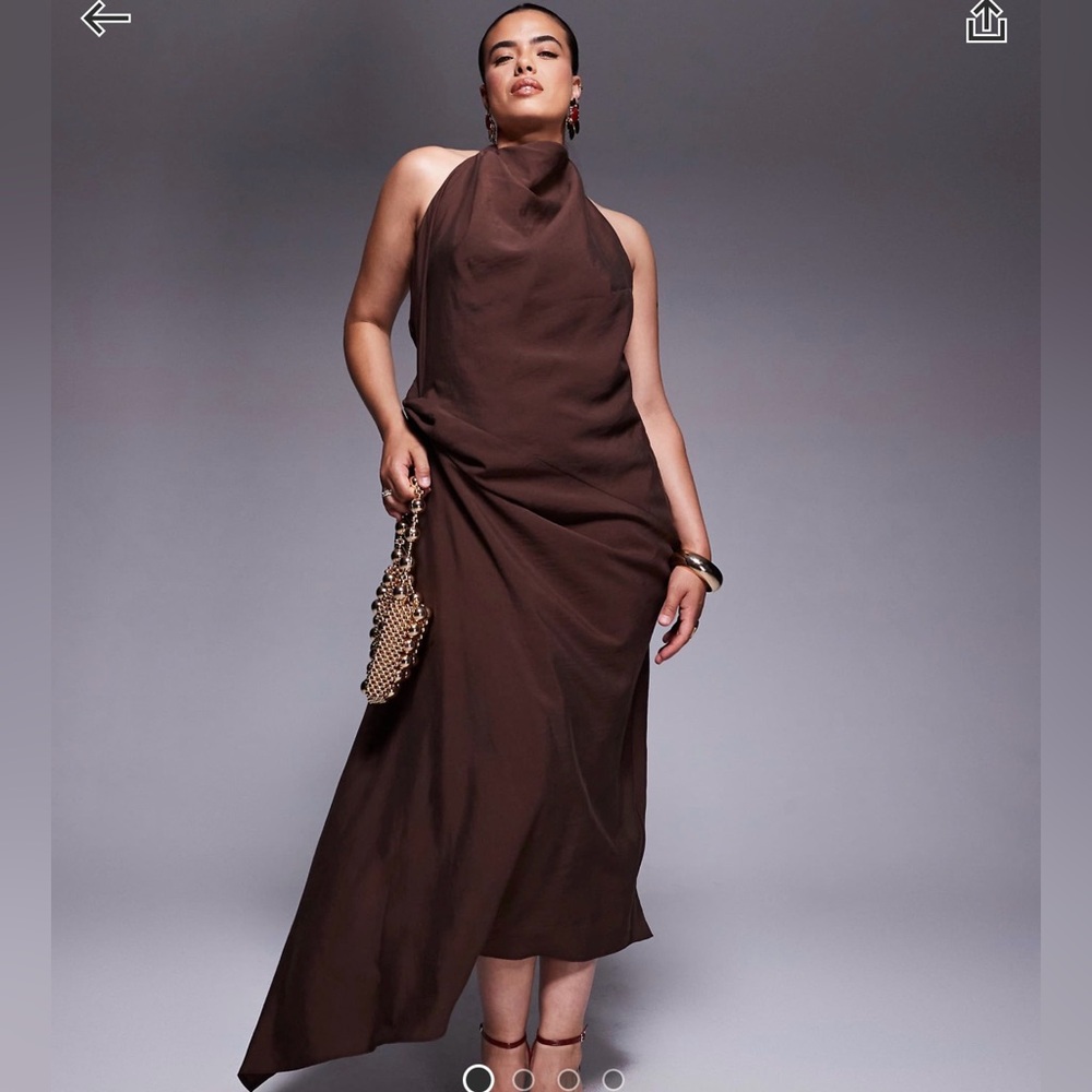 ASOS DESIGN Curve tuck detail halter maxi dress in chocolate